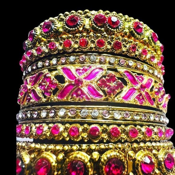 7x BULK LOT PINK & GOLD TONE COLORFUL BANGLE BRACELET Jewelry Rhinestone Wearabl - Picture 6 of 6